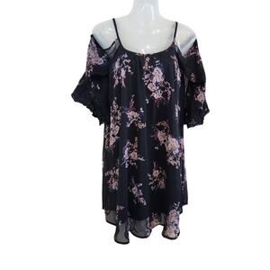 Xhilaration Floral Cold Shoulder Dress Pink Black Lace Details Size XS